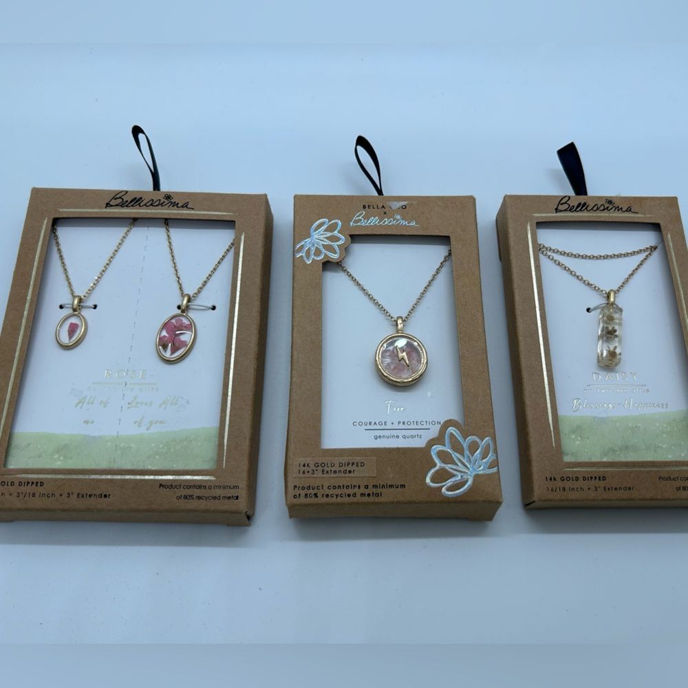 Gold and Pink Pendant Necklace Bundle